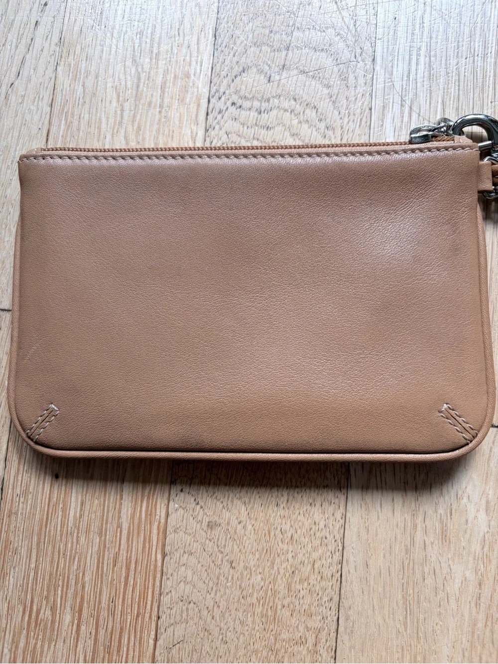 Coach Pebbled Leather Wristlet in Light Tan